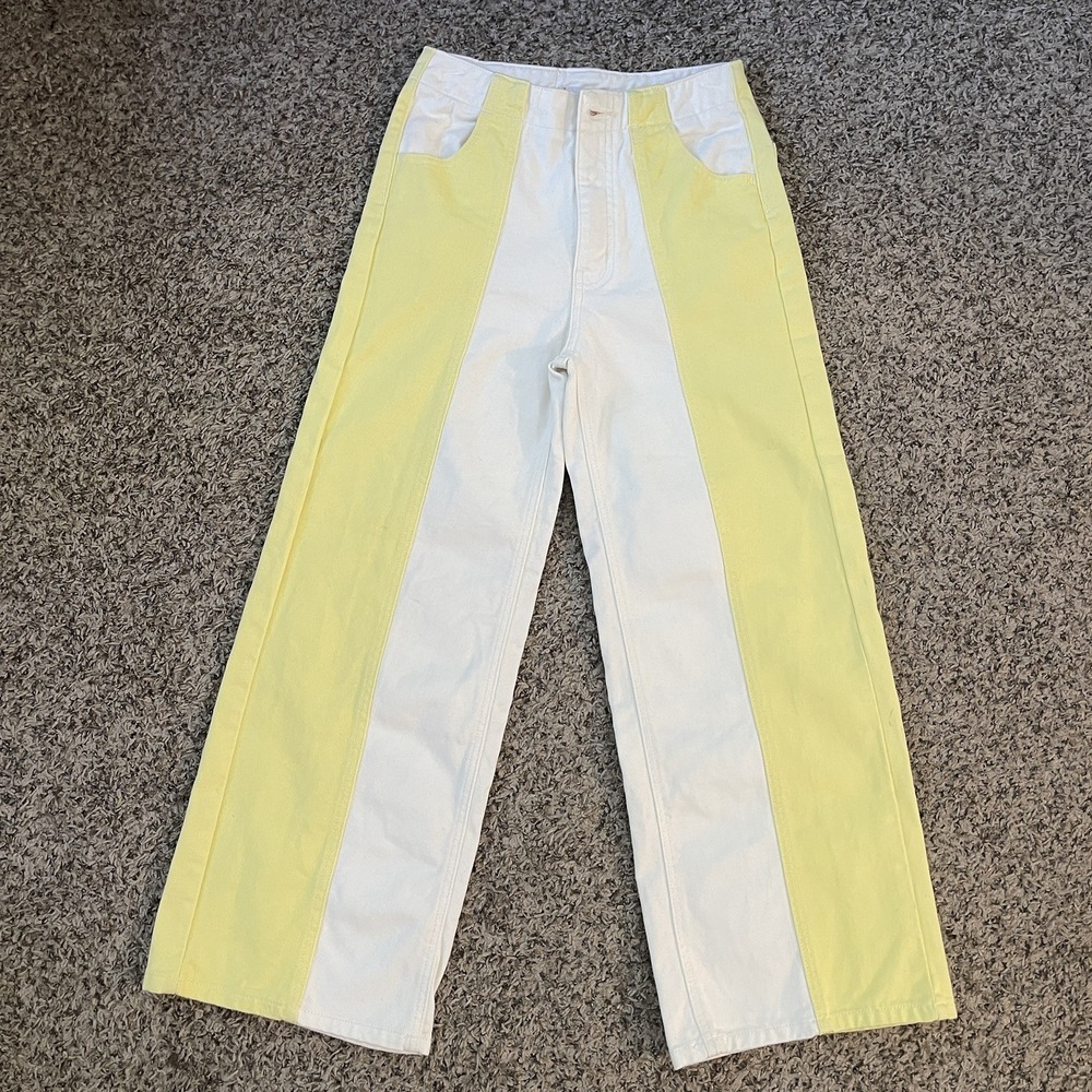 BDG High & Wide Jeans Womens 26 Sun Yellow White Color Block High Wide Denim Y2K